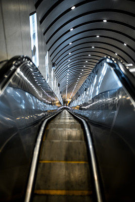 A downstairs view of a Tianmen Mountain (天门山) Escalator, Hunan province (湖南省), China